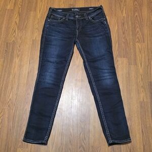 Silver Jeans Suki Women’s W33 L31 Mid-Rise Skinny Dark Blue Denim Super Stretch